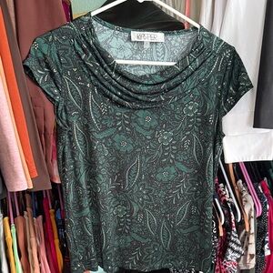 Kasper Teal and Black Floral Blouse